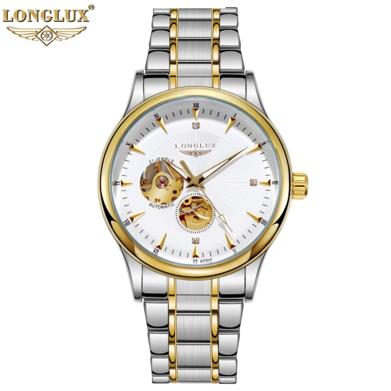 LONGLUX Muški skeleton vodootporni automatski mehanički sat, 41 mm cifernik, kožni kaiš, vodootpornost 50 m