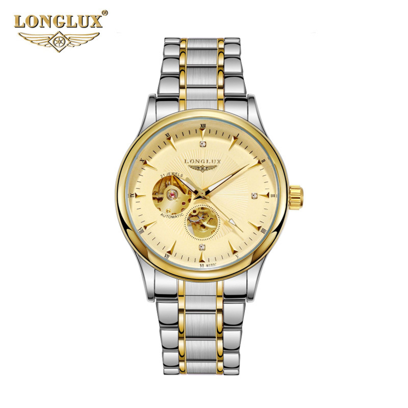LONGLUX Muški skeleton vodootporni automatski mehanički sat, 41 mm cifernik, kožni kaiš, vodootpornost 50 m