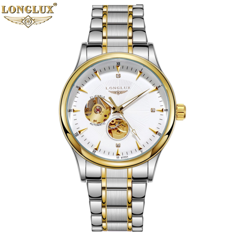 LONGLUX Muški skeleton vodootporni automatski mehanički sat, 41 mm cifernik, kožni kaiš, vodootpornost 50 m