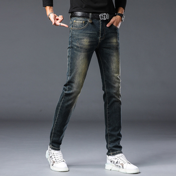 Есенно-зимни дънки за мъже в европейски стил, измит деним, прав крачол, премиум изработка, ежедневни