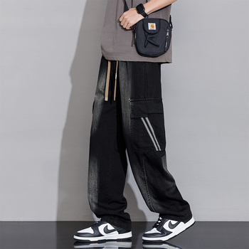 Muške traperice plus veličine, opuštenog ravnog kroja, s više džepova, workwear stil, gradient boje