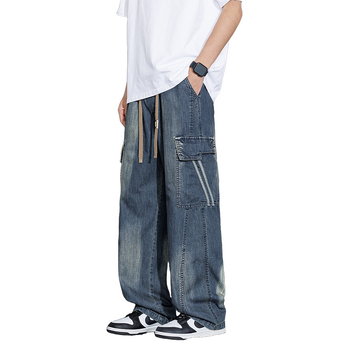 Muške traperice plus veličine, opuštenog ravnog kroja, s više džepova, workwear stil, gradient boje