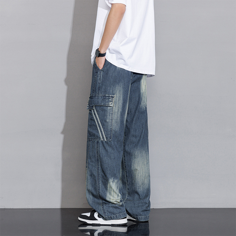 Muške traperice plus veličine, opuštenog ravnog kroja, s više džepova, workwear stil, gradient boje