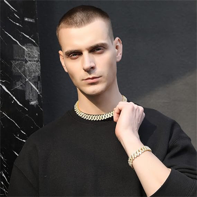 Muški kubanski lanac s rhinestones dijamantima, zlatni ton, hip-hop/punk stil, duljina 51–80 cm, izrađeno od legure