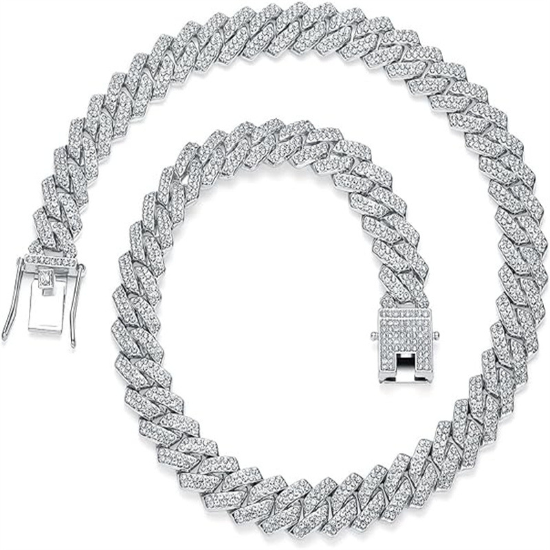 Muški kubanski lanac s rhinestones dijamantima, zlatni ton, hip-hop/punk stil, duljina 51–80 cm, izrađeno od legure
