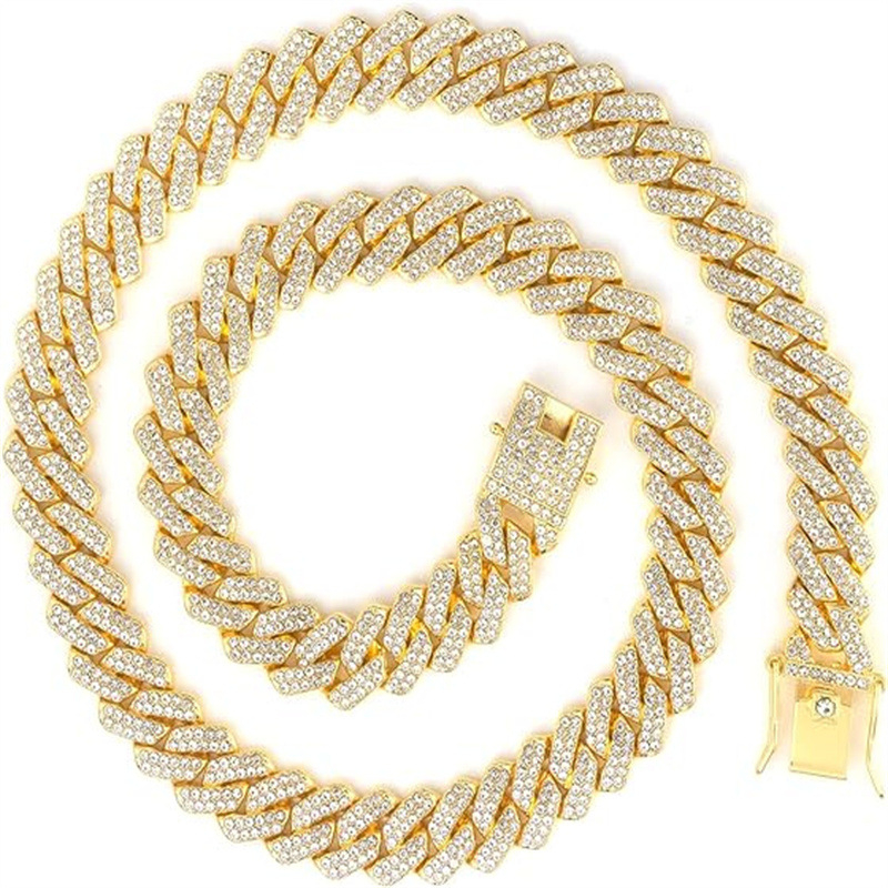 Muški kubanski lanac s rhinestones dijamantima, zlatni ton, hip-hop/punk stil, duljina 51–80 cm, izrađeno od legure