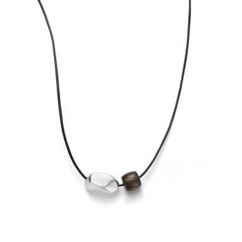 Ogrlica od sterling srebra s kuglicama agarwood na crnom užetu, pleteni lanac za klavikulu, unisex dizajn