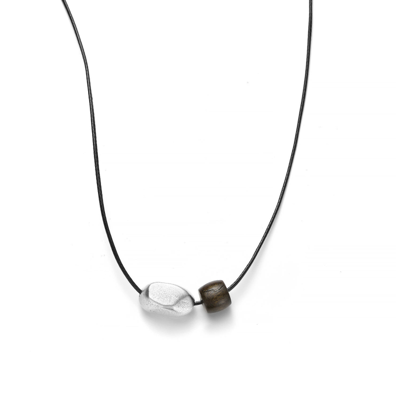 Ogrlica od sterling srebra s kuglicama agarwood na crnom užetu, pleteni lanac za klavikulu, unisex dizajn