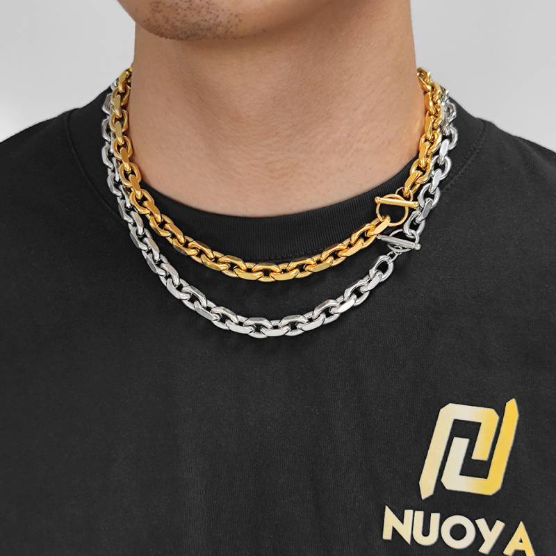 Unisex ogrlica od nehrđajućeg čelika s križem i O–člankom, hip-hop stil, zlatno premazom