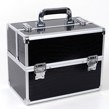 Портативен алуминиев козметичен кейс за съхранение на грим, многоетажен, едноцветен, двупластов дизайн, пълен комплект