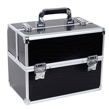 Портативен алуминиев козметичен кейс за съхранение на грим, многоетажен, едноцветен, двупластов дизайн, пълен комплект