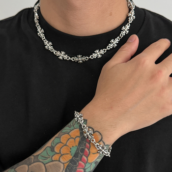 Muški lančić s križem, geometrijski metalni privjesak, klasična lančana, ručno izrađeno, duljina 41–50 cm