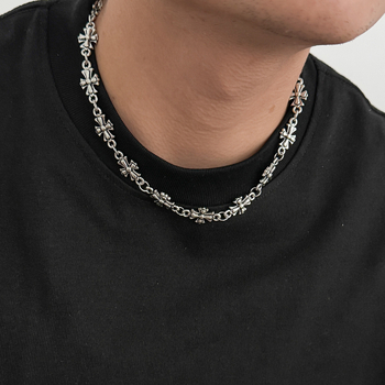 Muški lančić s križem, geometrijski metalni privjesak, klasična lančana, ručno izrađeno, duljina 41–50 cm