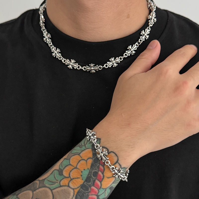 Muški lančić s križem, geometrijski metalni privjesak, klasična lančana, ručno izrađeno, duljina 41–50 cm