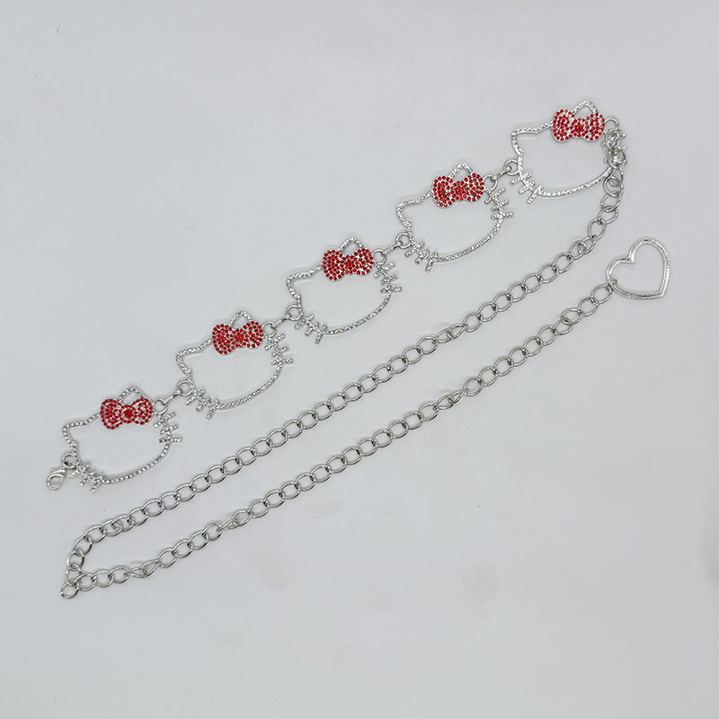 Lanac za struk Kitty Cat s kristalima, metalni, retro stil