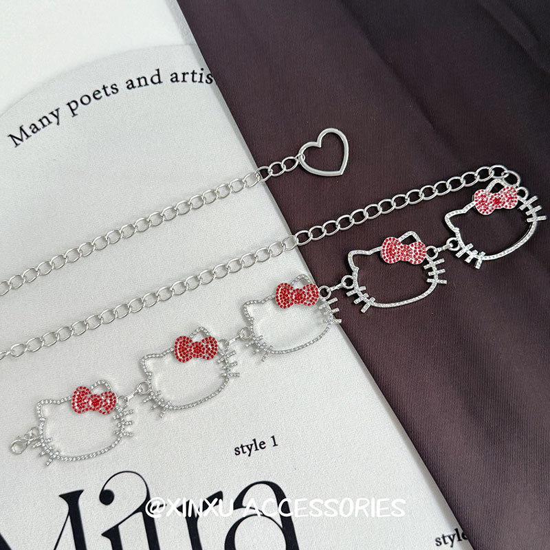 Lanac za struk Kitty Cat s kristalima, metalni, retro stil