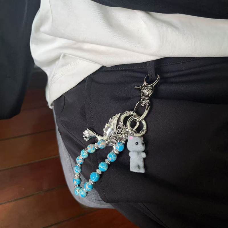 Plava tirkizna kaišna za struk s privjeskom, vintage retro stil, luksuzni privjesak za ključeve