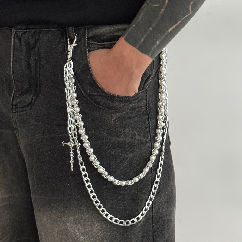 Muški kaiš za struk s križnim lancima i omotom od perli, hip-hop stil