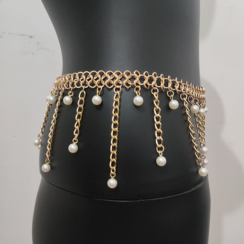 Metalni kaiš za bokove za belly dance s bisernim privjeskom, elegantan dizajn, duljina 80–100 cm, širina 3–20 mm