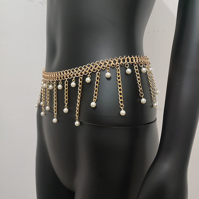 Metalni kaiš za bokove za belly dance s bisernim privjeskom, elegantan dizajn, duljina 80–100 cm, širina 3–20 mm