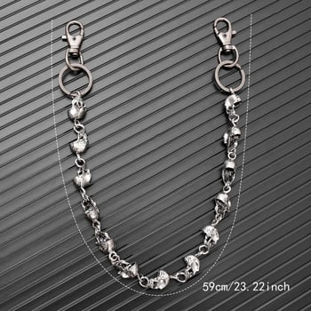 Gotički punk metalni lanac za struk sa lubanjom, sjajna završna obrada, unisex, 59 cm