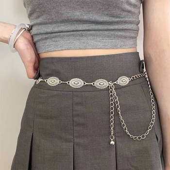 Retro srebrni lanac za struk s valovitim dizajnom, boemski stil, uz vrhunski pojas – ljetni metalni dodatak