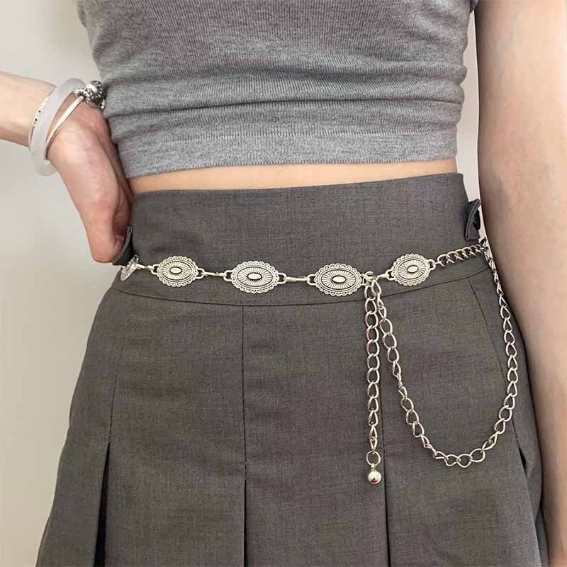 Retro srebrni lanac za struk s valovitim dizajnom, boemski stil, uz vrhunski pojas – ljetni metalni dodatak