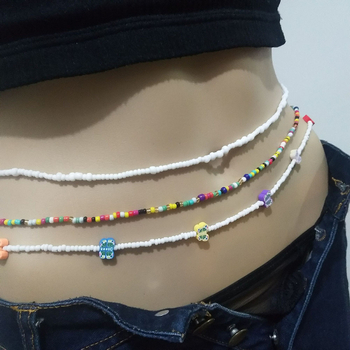 Ženski kaiš za tijelo s leptirima od polimerne gline i perlama, 3-dijelni set lanaca za tijelo, duljina 115 cm