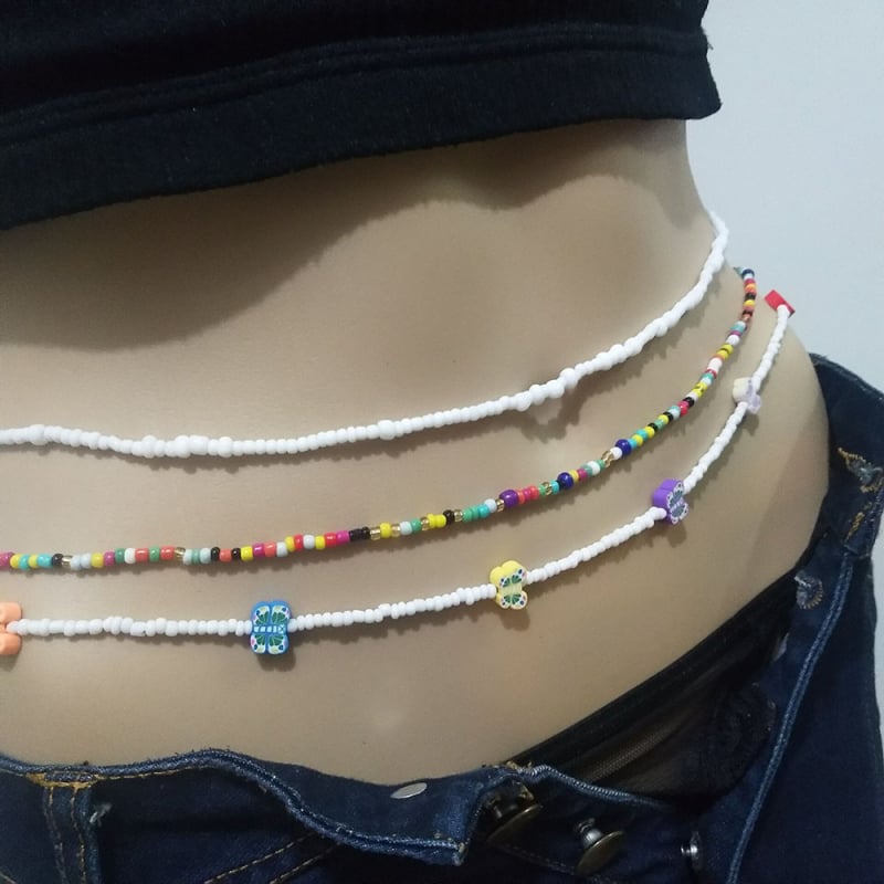 Ženski kaiš za tijelo s leptirima od polimerne gline i perlama, 3-dijelni set lanaca za tijelo, duljina 115 cm