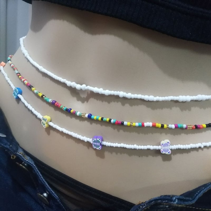 Ženski kaiš za tijelo s leptirima od polimerne gline i perlama, 3-dijelni set lanaca za tijelo, duljina 115 cm