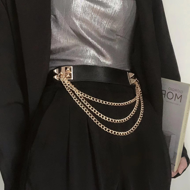 Modni višeslojni metalni elastični pojas za žene, elegantni lančani pojas za haljine, kapute i odijela, elastični steznik za struk
