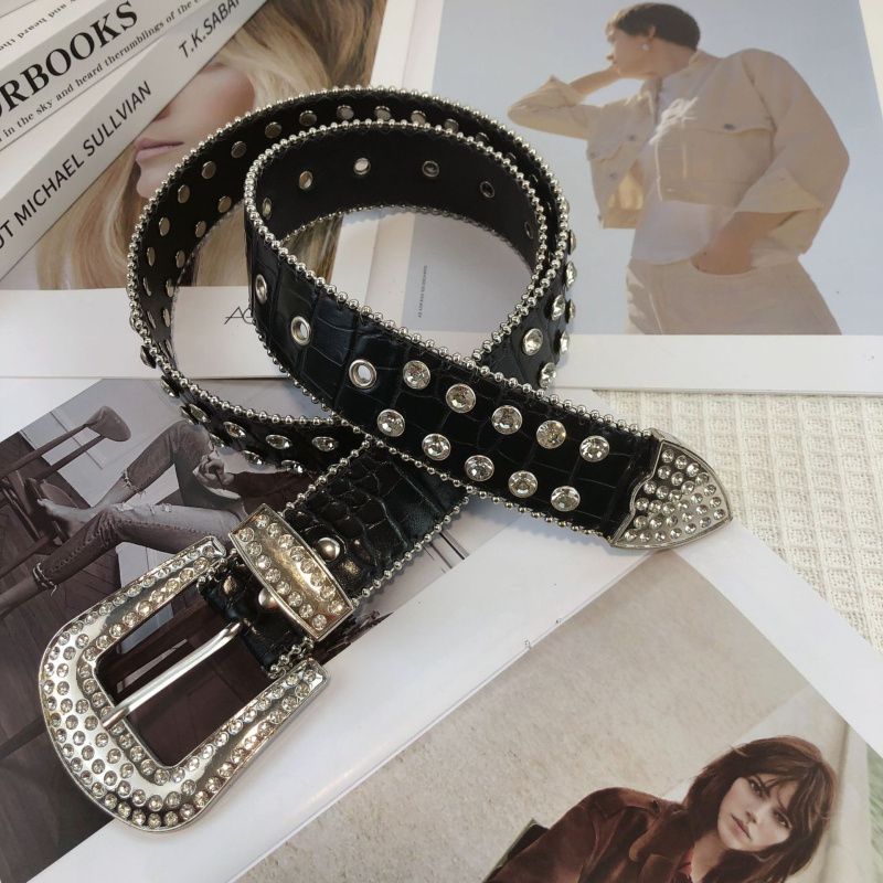 Ženski kaiš s kamenčićima i rhinestones, moderan i jedinstven kaiš s ukrasnim rivama za traperice, luksuzni dekorativni dodatak, trendovski