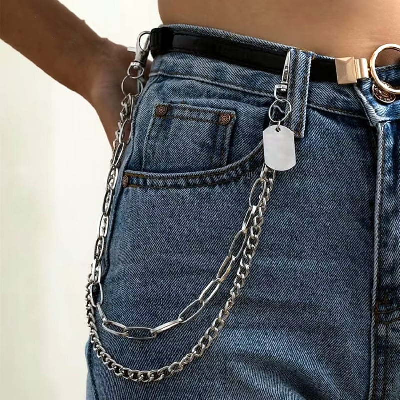 Metalni lanac za pojas s geometrijskim lancima, sjajan završetak, unisex