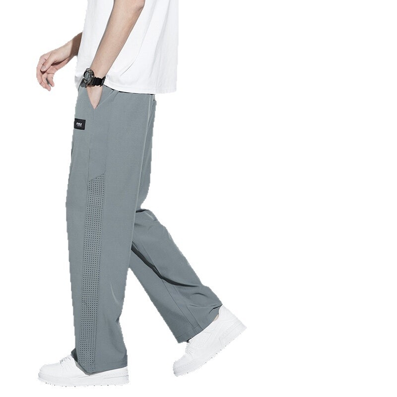 Muške ljetne hlače od ice-silk, lagane, elegantan pad, široke ravne hlače, casual