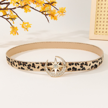 Ženski kaiš s leopard uzorkom i kopčom od kristala, američki retro stil, jedinstven i moderan kožni kaiš