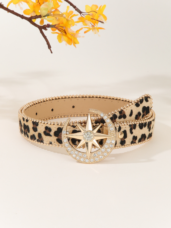 Ženski kaiš s leopard uzorkom i kopčom od kristala, američki retro stil, jedinstven i moderan kožni kaiš