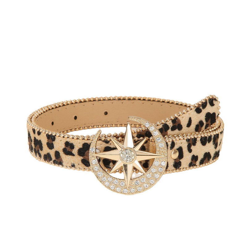 Ženski kaiš s leopard uzorkom i kopčom od kristala, američki retro stil, jedinstven i moderan kožni kaiš