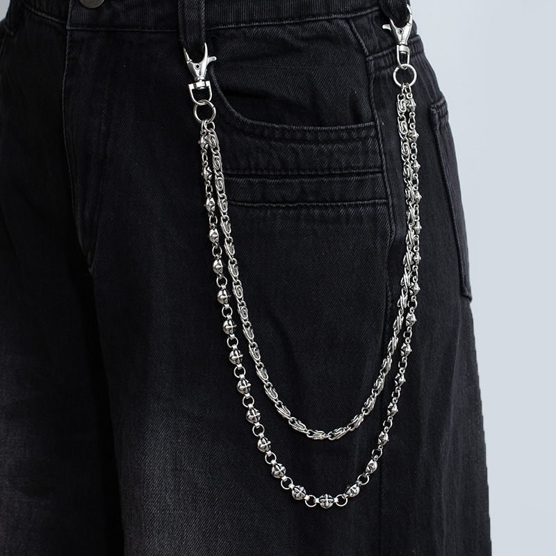 Dvoslojni metalni kaiš za struk za traperice – hip-hop stil, unisex, duljina do 60 cm, širina 2–4 cm