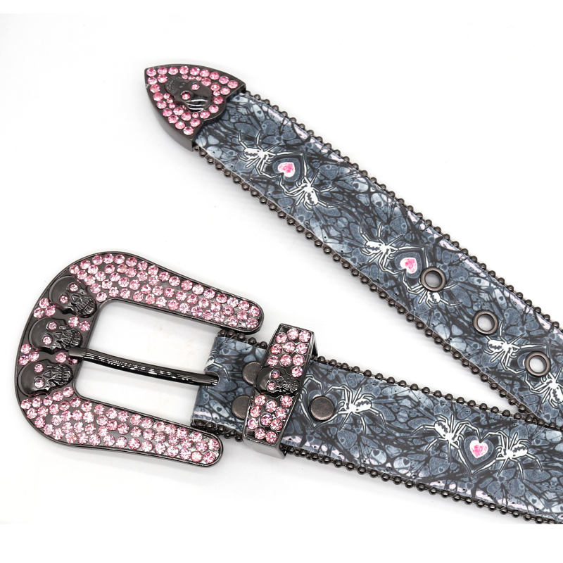 Remen s kristalima i kopčom od legure s lubanjom, punk stil, širina 2-4 cm, veličine 105/115/125