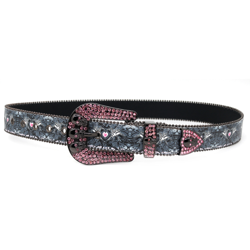 Remen s kristalima i kopčom od legure s lubanjom, punk stil, širina 2-4 cm, veličine 105/115/125
