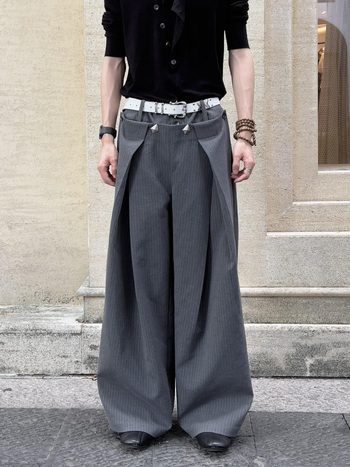 Pantalone s vezom dviju zmija i prugama, A-kroj, drapirana silueta, opuštene široke hlače, unisex, dugačke