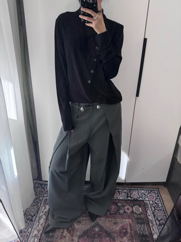 Pantalone s vezom dviju zmija i prugama, A-kroj, drapirana silueta, opuštene široke hlače, unisex, dugačke