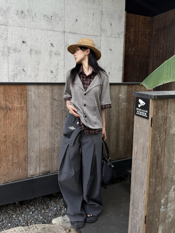 Pantalone s vezom dviju zmija i prugama, A-kroj, drapirana silueta, opuštene široke hlače, unisex, dugačke