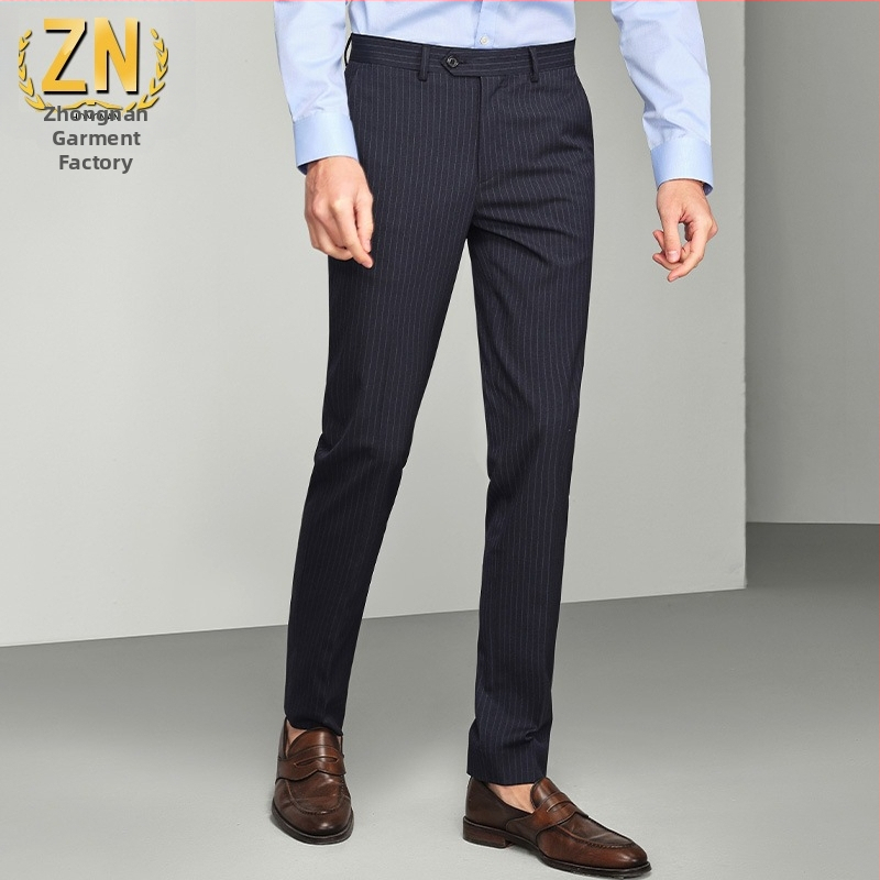 070 Prugaste muške hlače od odijela, proljeće-ljeto, ravnih krojeva, poslovne hlače, slim fit