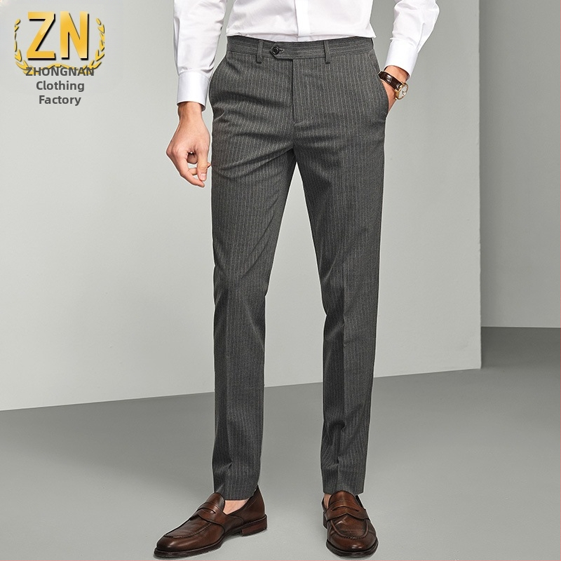 070 Prugaste muške hlače od odijela, proljeće-ljeto, ravnih krojeva, poslovne hlače, slim fit