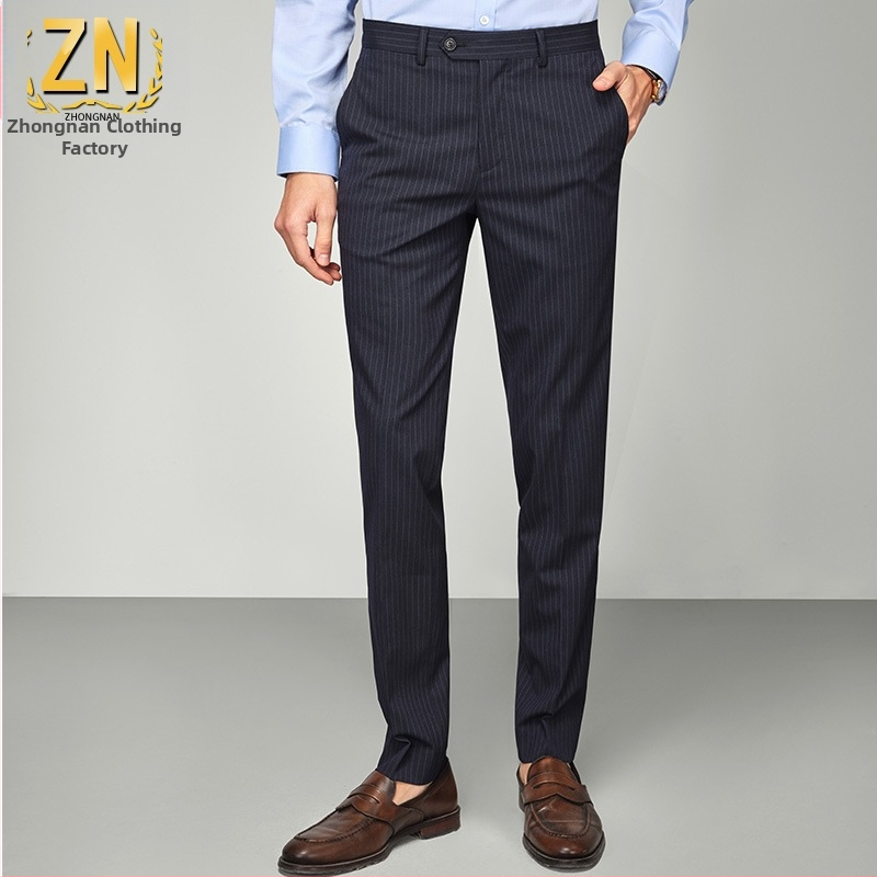070 Prugaste muške hlače od odijela, proljeće-ljeto, ravnih krojeva, poslovne hlače, slim fit