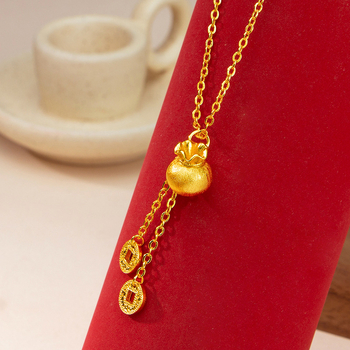 Ogrlica s privjeskom od imitacije zlatog novčića i privjeskom u obliku torbice sreće, rezbaren dizajn, kineskog stila ogrlica za ključnu kost