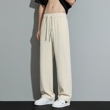 Muške hlače s vrpcom, opuštene, ravnog kroja, široke nogavice, ice silk materijal, elastičan pojas, casual, visoka kvaliteta