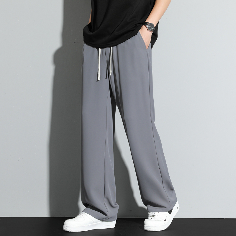 Muške hlače s vrpcom, opuštene, ravnog kroja, široke nogavice, ice silk materijal, elastičan pojas, casual, visoka kvaliteta