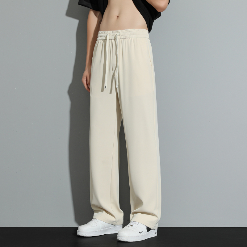 Muške hlače s vrpcom, opuštene, ravnog kroja, široke nogavice, ice silk materijal, elastičan pojas, casual, visoka kvaliteta